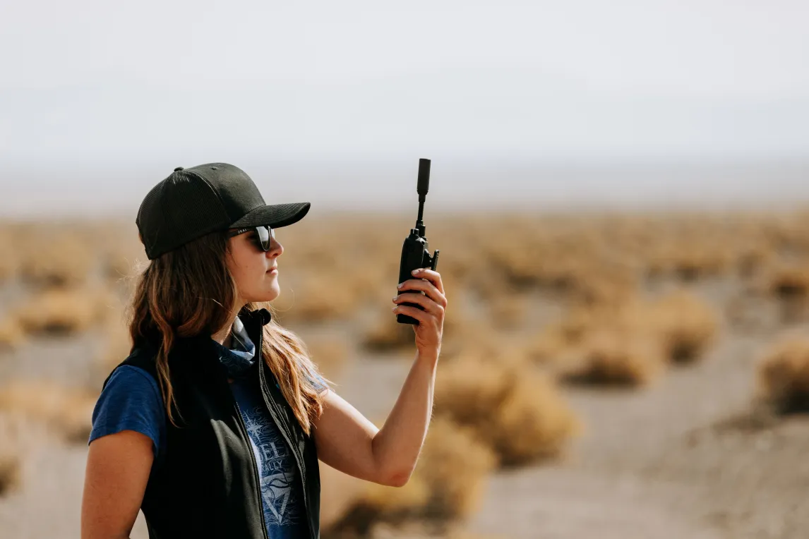 A woman using device