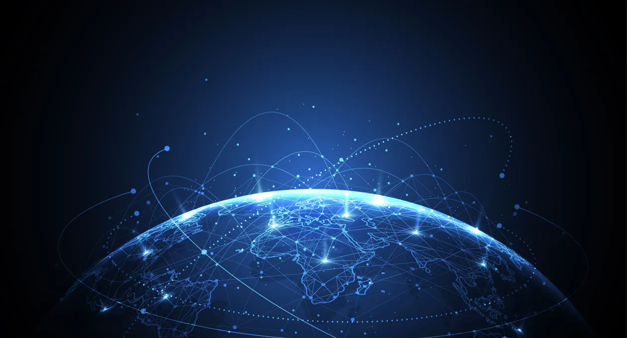 Global network connection. World map point and line composition concept of global business.