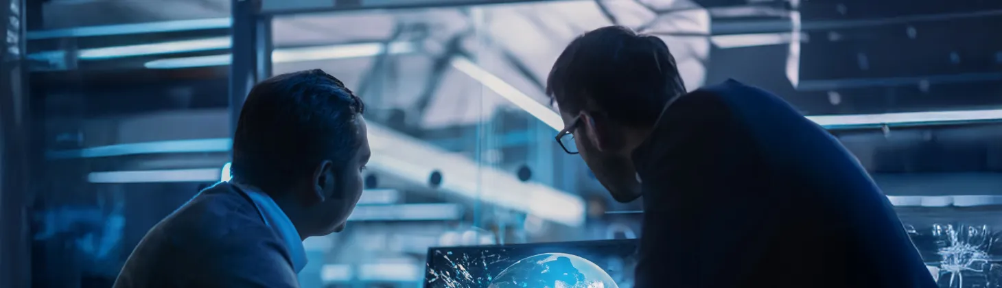 Two people looking at a screen