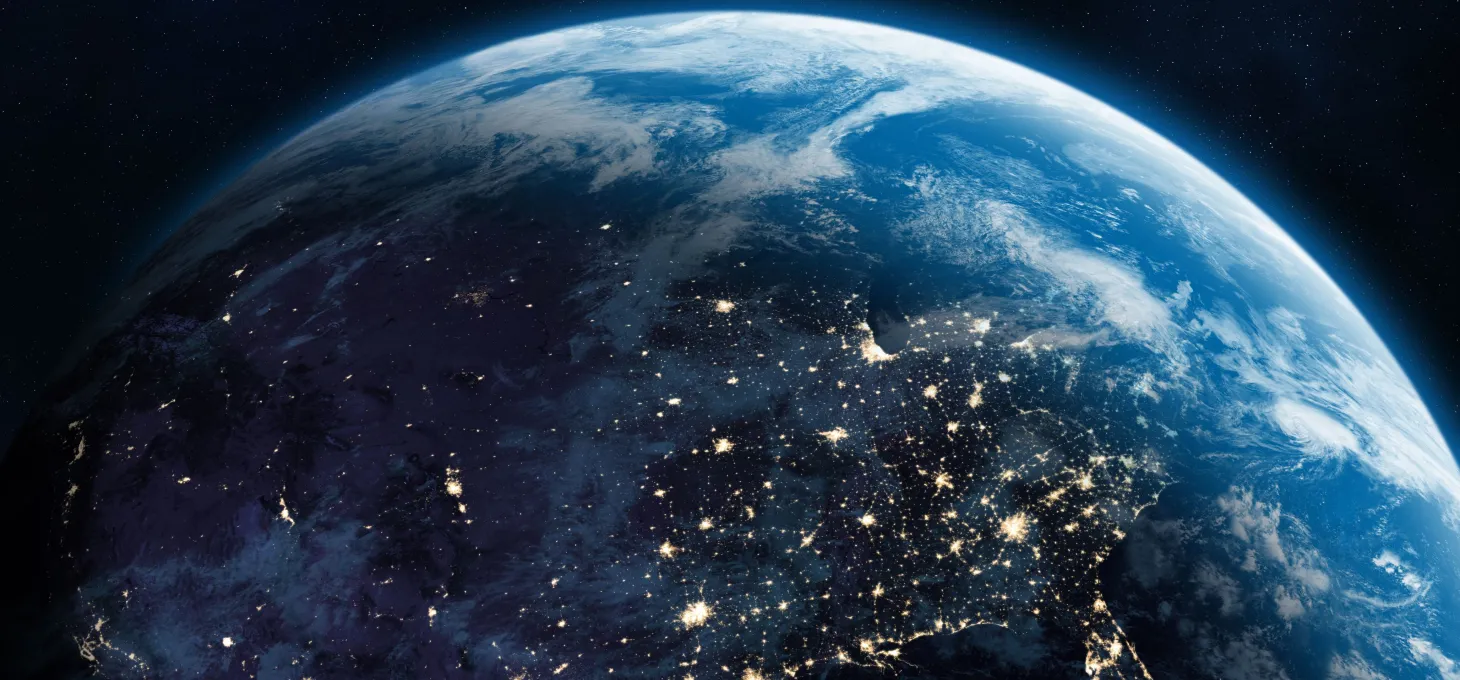 Earth planet in outer space. North America at night viewed from space