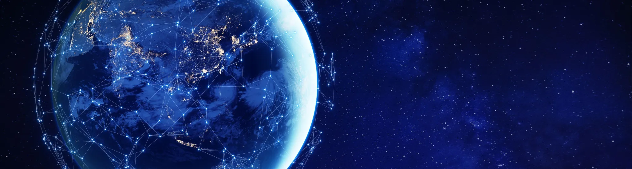 Connected network around planet Earth from space for global communication technology concept in Asia as Internet of Things, mobile web, fintech blockchain, big data, cloud, world element from NASA