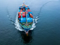 Container ship business freight import export logistic and transportation by container ship, Aerial front view container cargo freight shipping maritime  transport in marine.