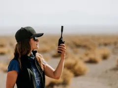 A woman using device