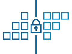 Icon of a blue lock with data files surrounding