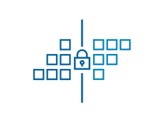 Icon of a blue lock with data files surrounding