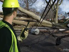 A worker uses Iridium Extreme PTT at a cleanup site
