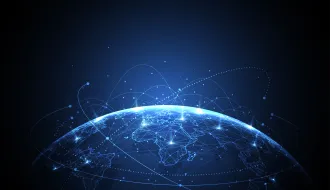 Global network connection. World map point and line composition concept of global business.