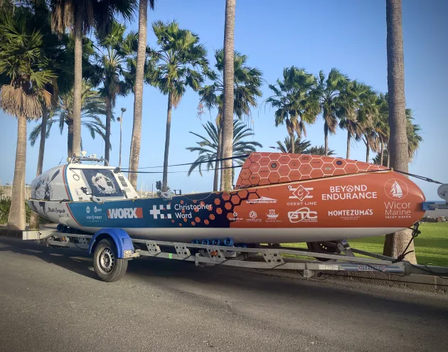 Atlantic Escapade on land, palm trees in the background