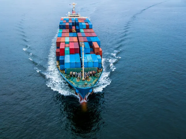 Container ship business freight import export logistic and transportation by container ship, Aerial front view container cargo freight shipping maritime  transport in marine.