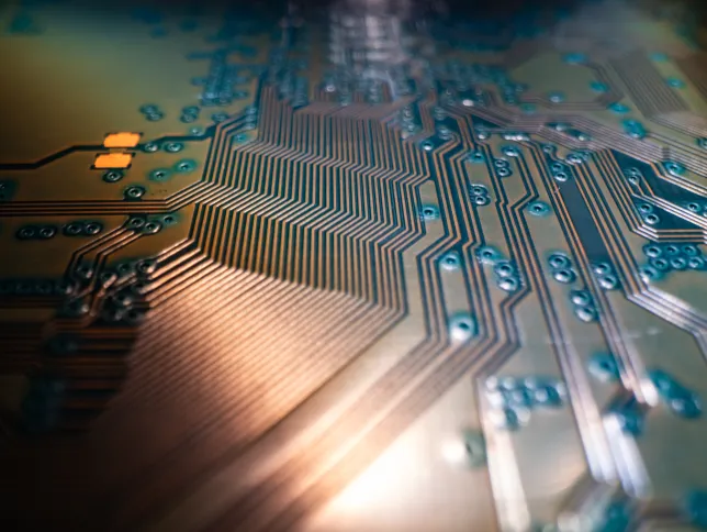 Electronic circuit board closeup. Electronic motherboard card. Circuitry and close-up on electronics. Background of electronics on board electrical circuits, technology texture