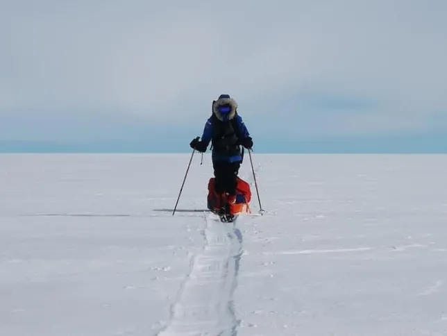 Person treking through the south pole