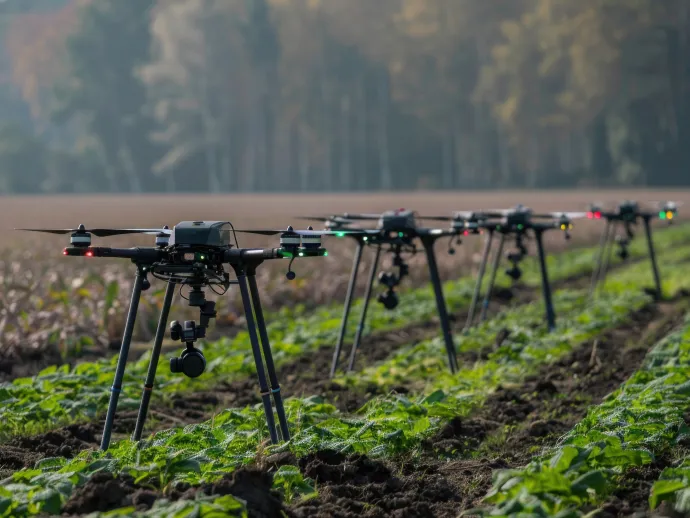 Exploring a vast landscape with a fixed-wing drone, showcasing its efficiency and long-range capability in aerial surveys and geographic mapping for precise environmental analysis.
