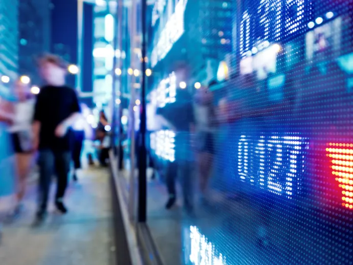 Image of stock updates in a city