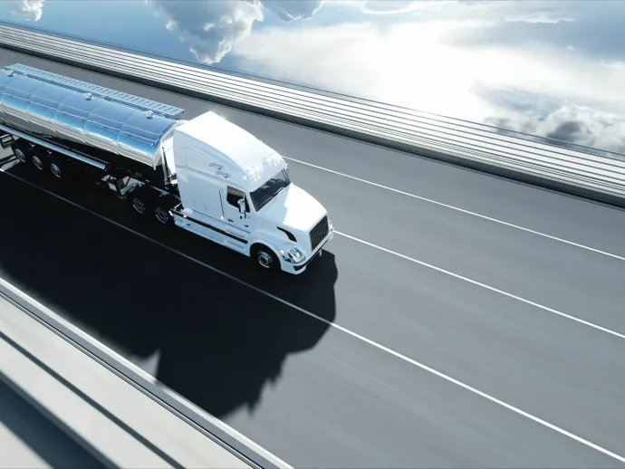 3d model of gasoline tanker, trailer, truck on highway. Very fast driving. 3d rendering.