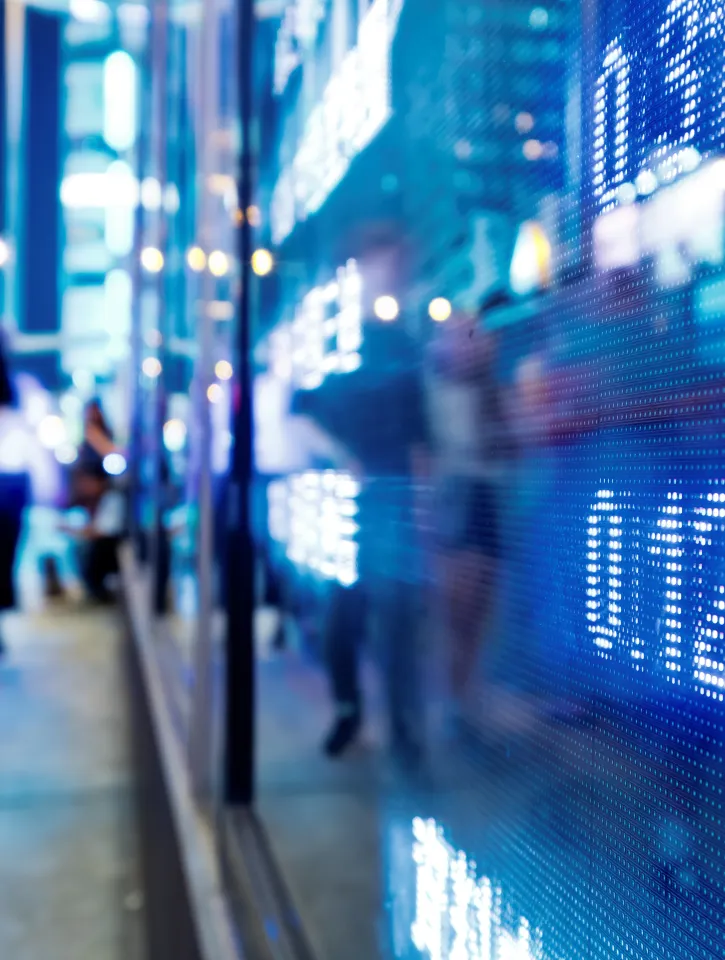 Image of stock updates in a city