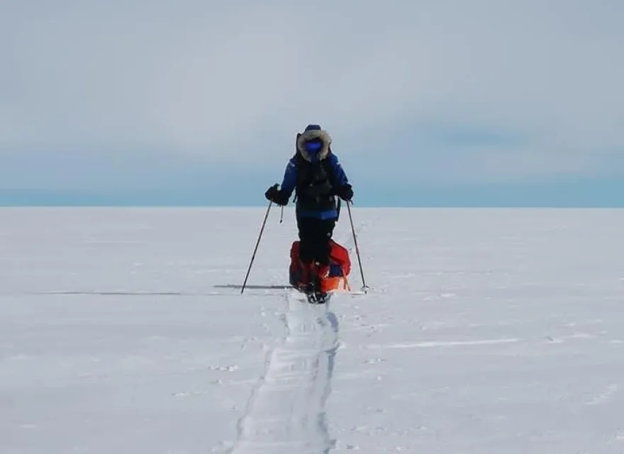 Person treking through the south pole