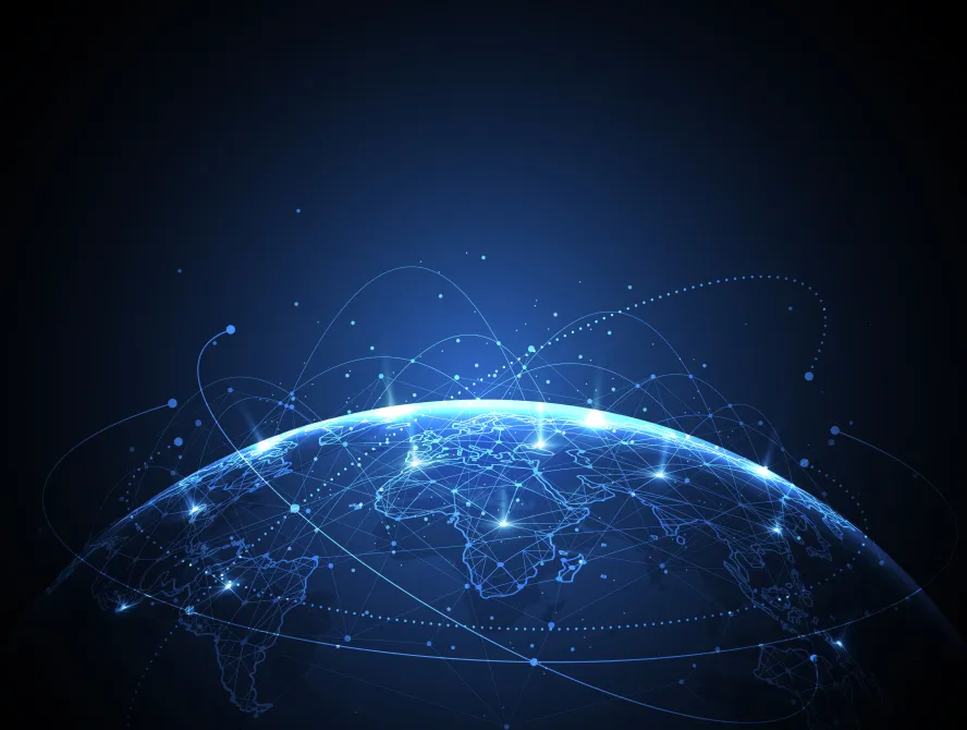 Global network connection. World map point and line composition concept of global business.