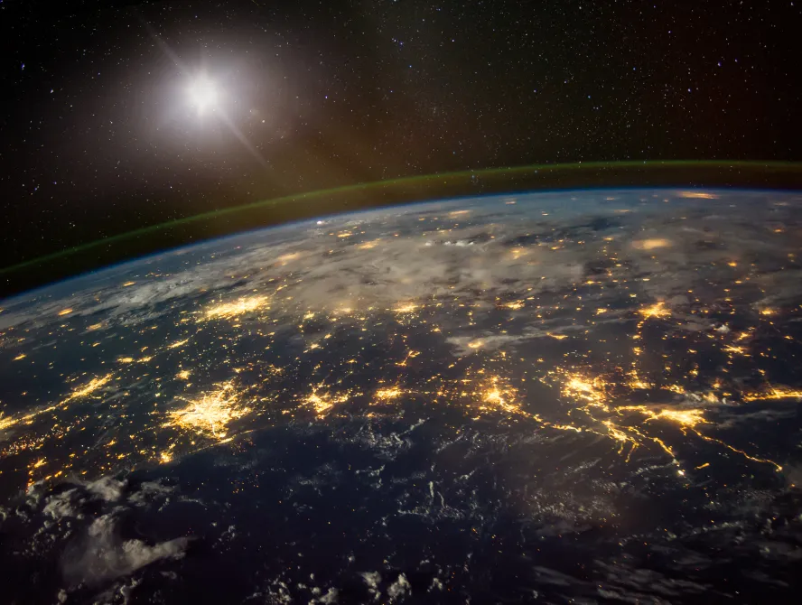 Lights from areas in the Gulf Coast states of Texas, Louisiana, Mississippi and Alabama, satellite view, The elements of this image furnished by NASA.