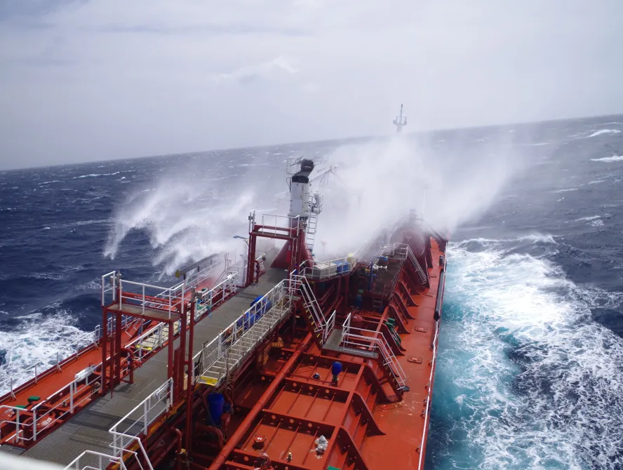 Chemical tanker during bad weather at Atlantic