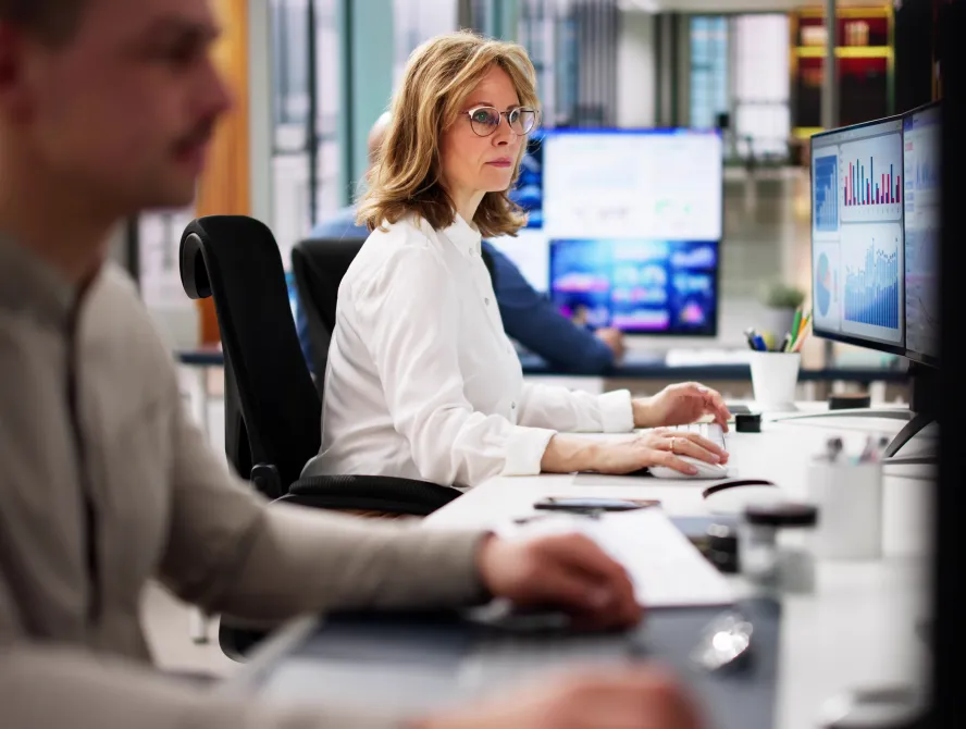 KPI Business Analytics Data Dashboard. Analyst Using Computer