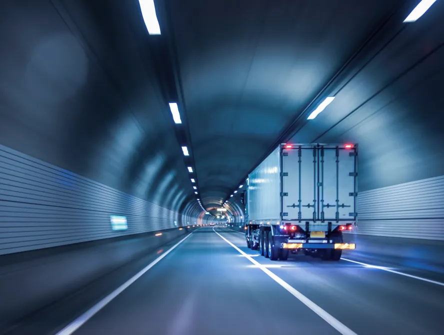 Truck passing through tunnels for safe and fast transport.