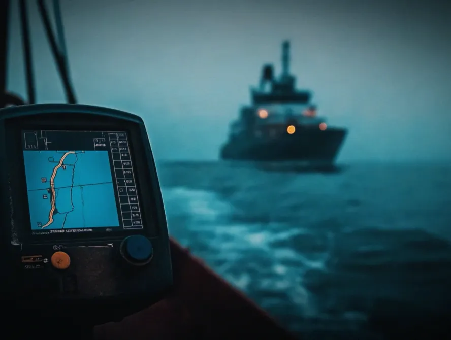 Boat navigation system features, other boat passes in the distance