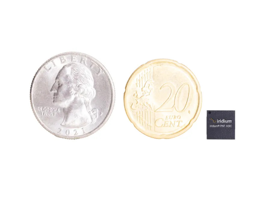 Iridium PNT ASIC microchip graphic comparison world currency coins