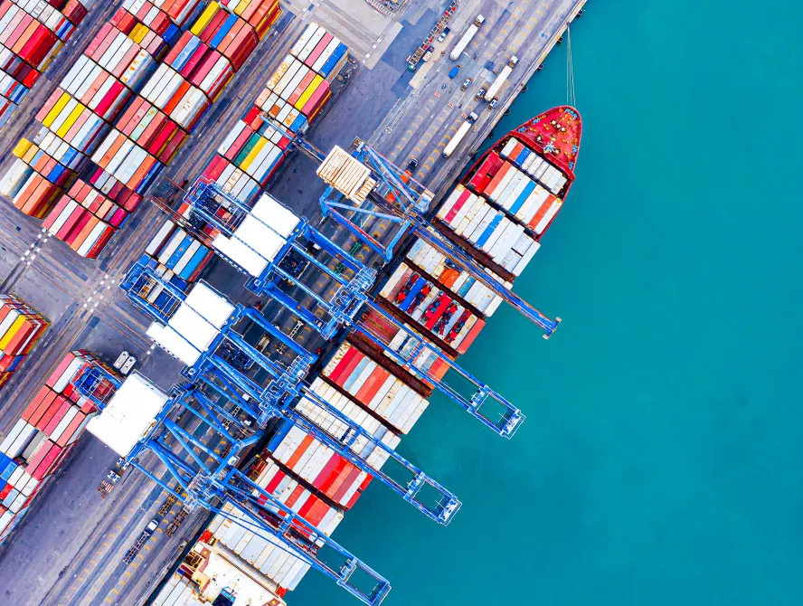 Docked container ship