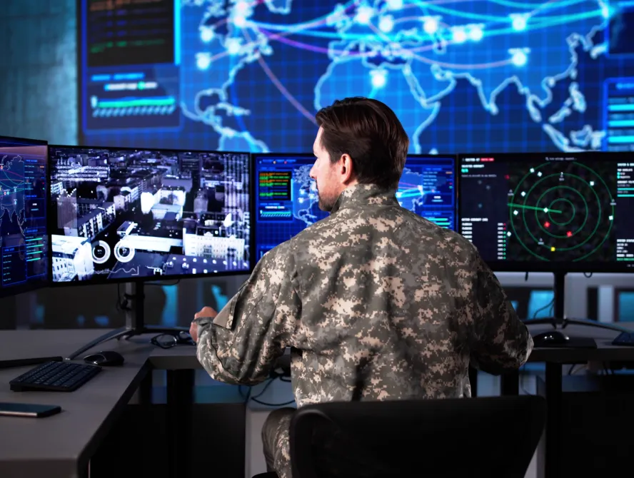 Soldier sitting in command center