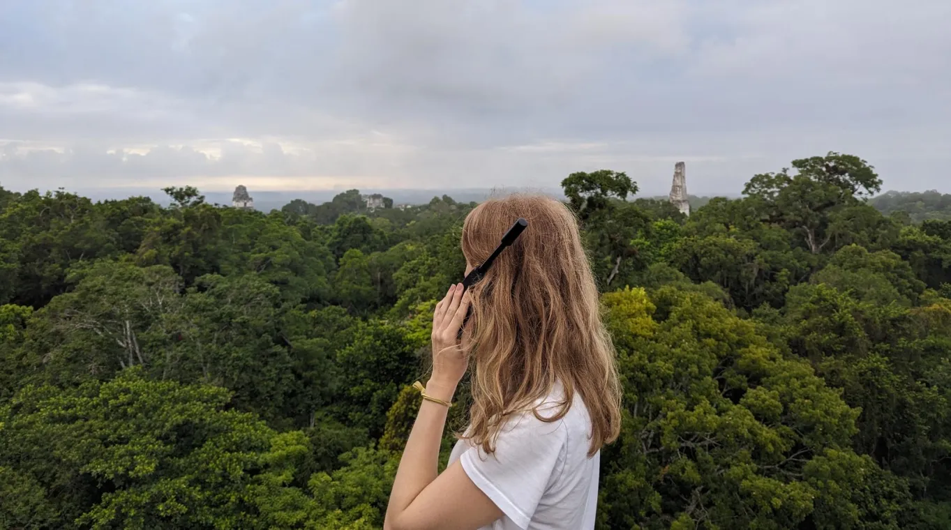 Person holding satellite phone in hand