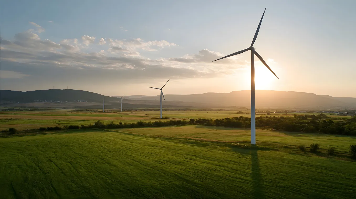 Wind turbines in field