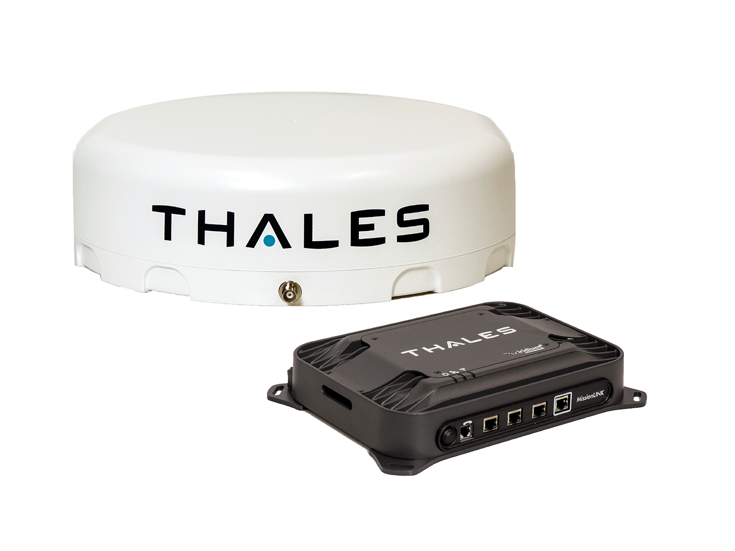 Antenna and terminal box of Thales MissionLINK product.
