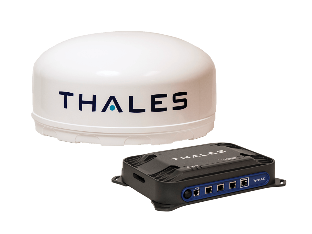 Antenna and terminal box of Thales VesseLINK product.