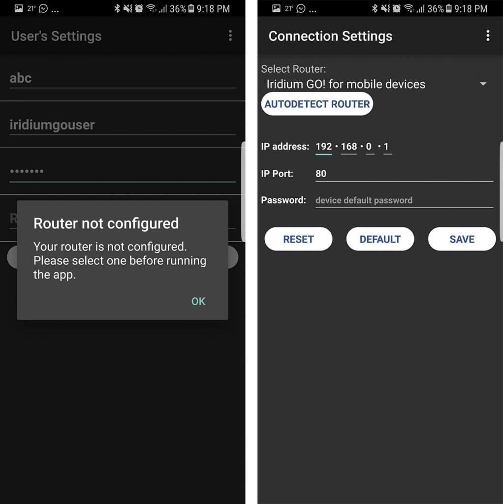 Screenshot showing configuring router settings on Android.