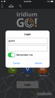 Iridium GO! Login Screen