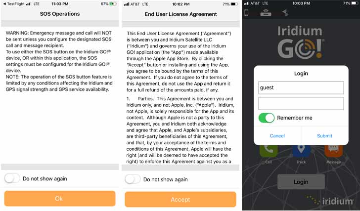 New IridiumGO! App screens