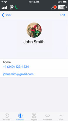 Iridium GO! App Individual Contact Screen