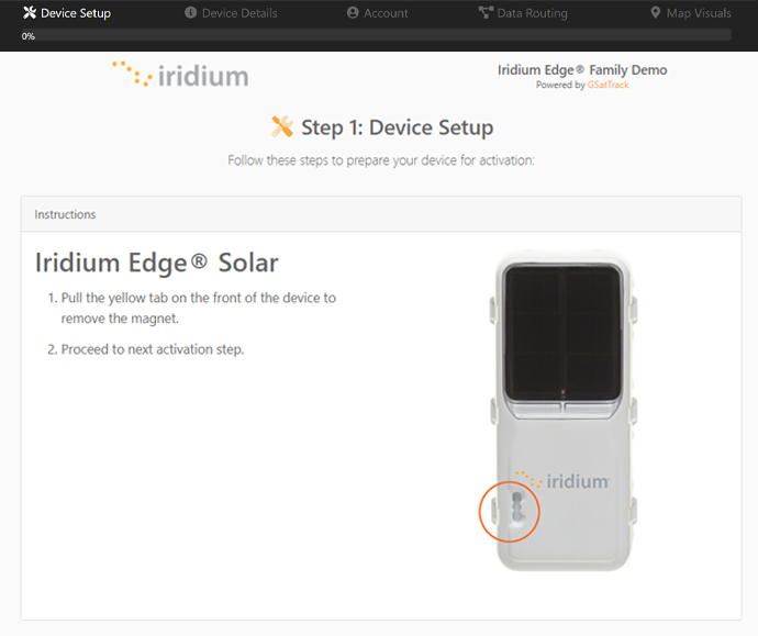 Iridium Edge Solar demo site registration