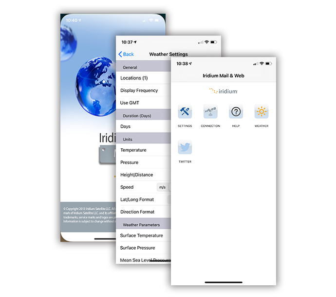 Iridium Mail and Web app screenshots