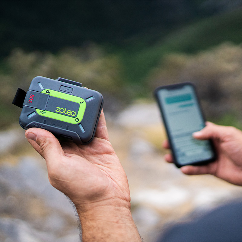 Iridium Connected Zoleo Satellite Communicator paired with smartphone