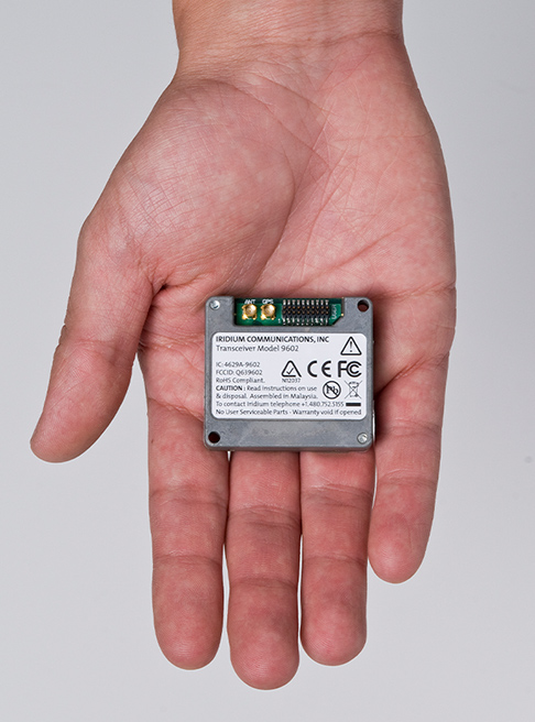 Iridium 9602 module in hand for scale