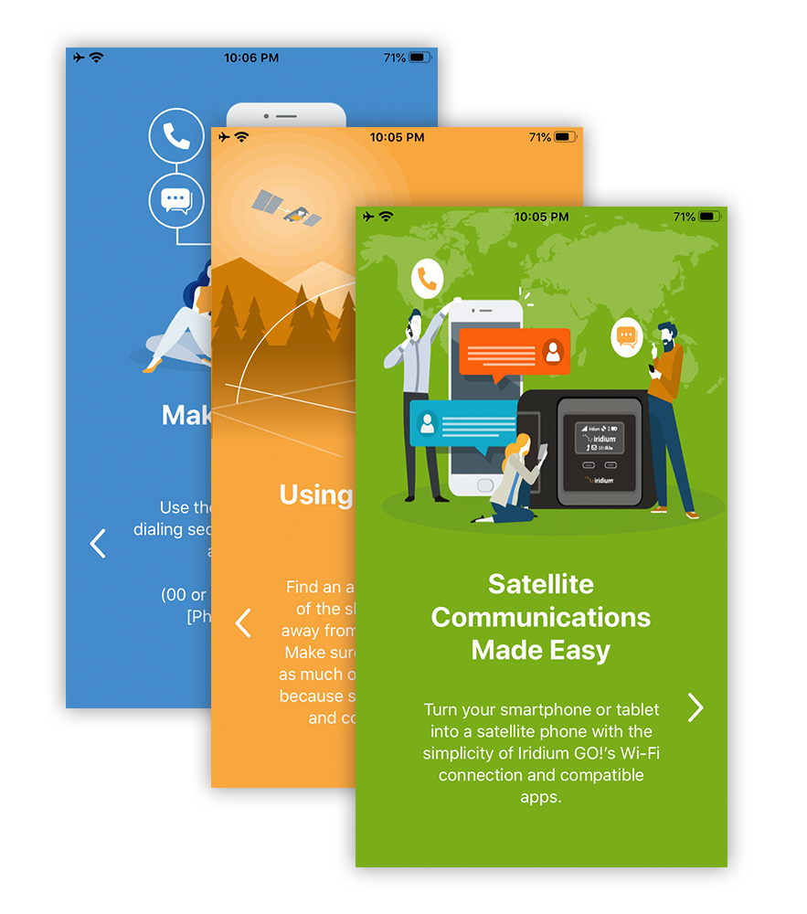 Iridium GO! app welcome screens